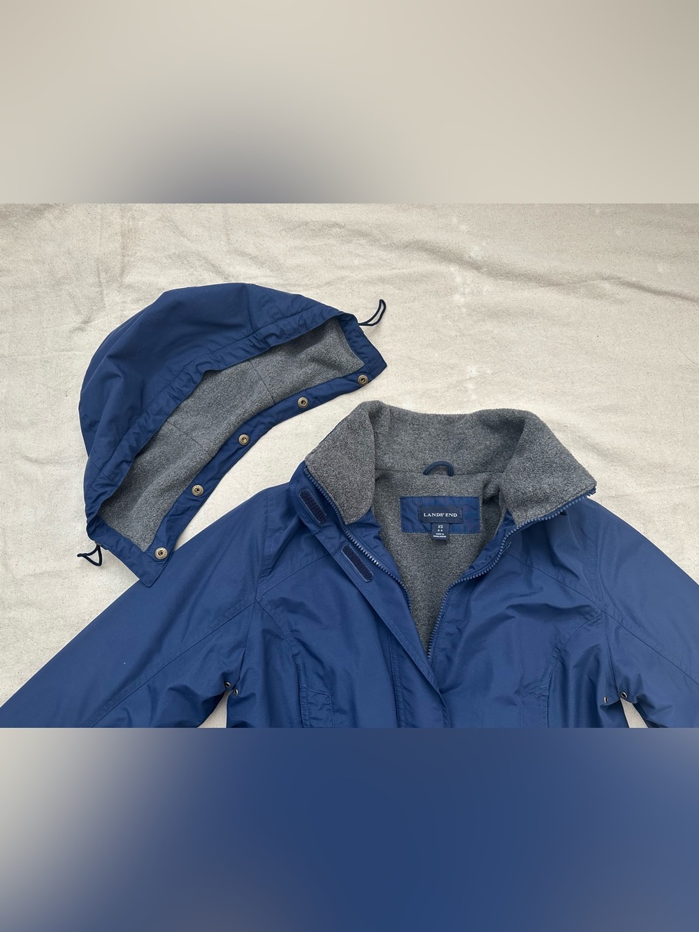 Lands' End Blue Squall Jacket Hooded Thermacheck Fleece Lined Parka XS 2-4 - Picture 12 of 15